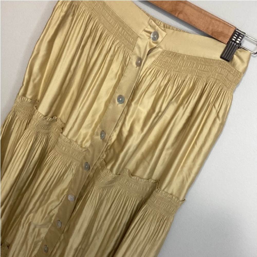 Soft Surroundings Gold Tiered Maxi Skirt Front Button Size XS Elastic Waist - Picture 3 of 7